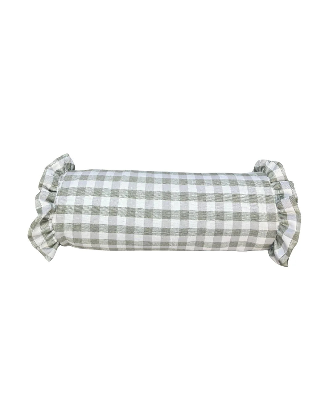 Ruffle Edge Bolster Pillow in Grass Gingham | Brooke & Lou | Brooke and Lou