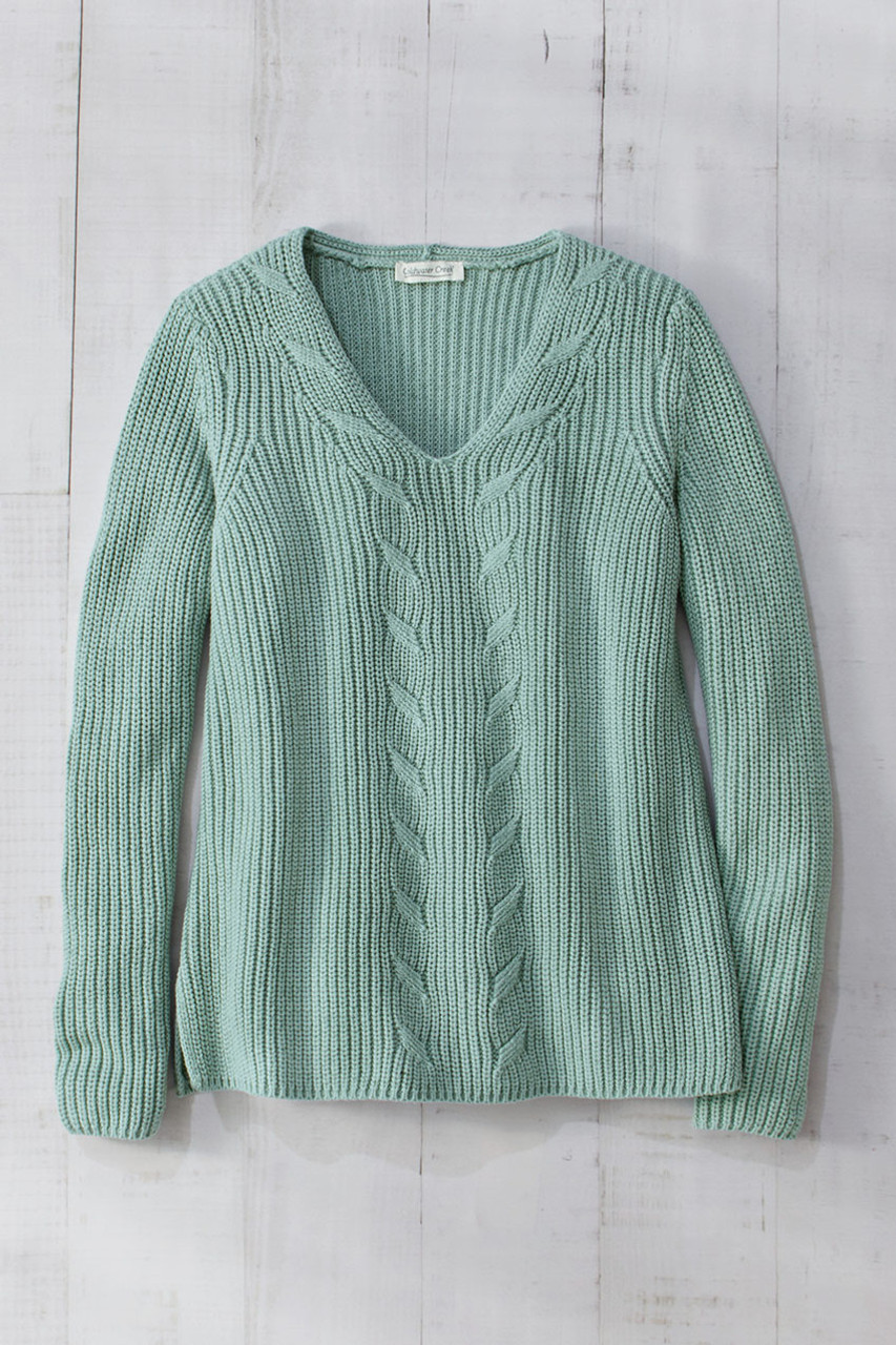 Cabled V-Neck Shaker Sweater | Coldwater Creek