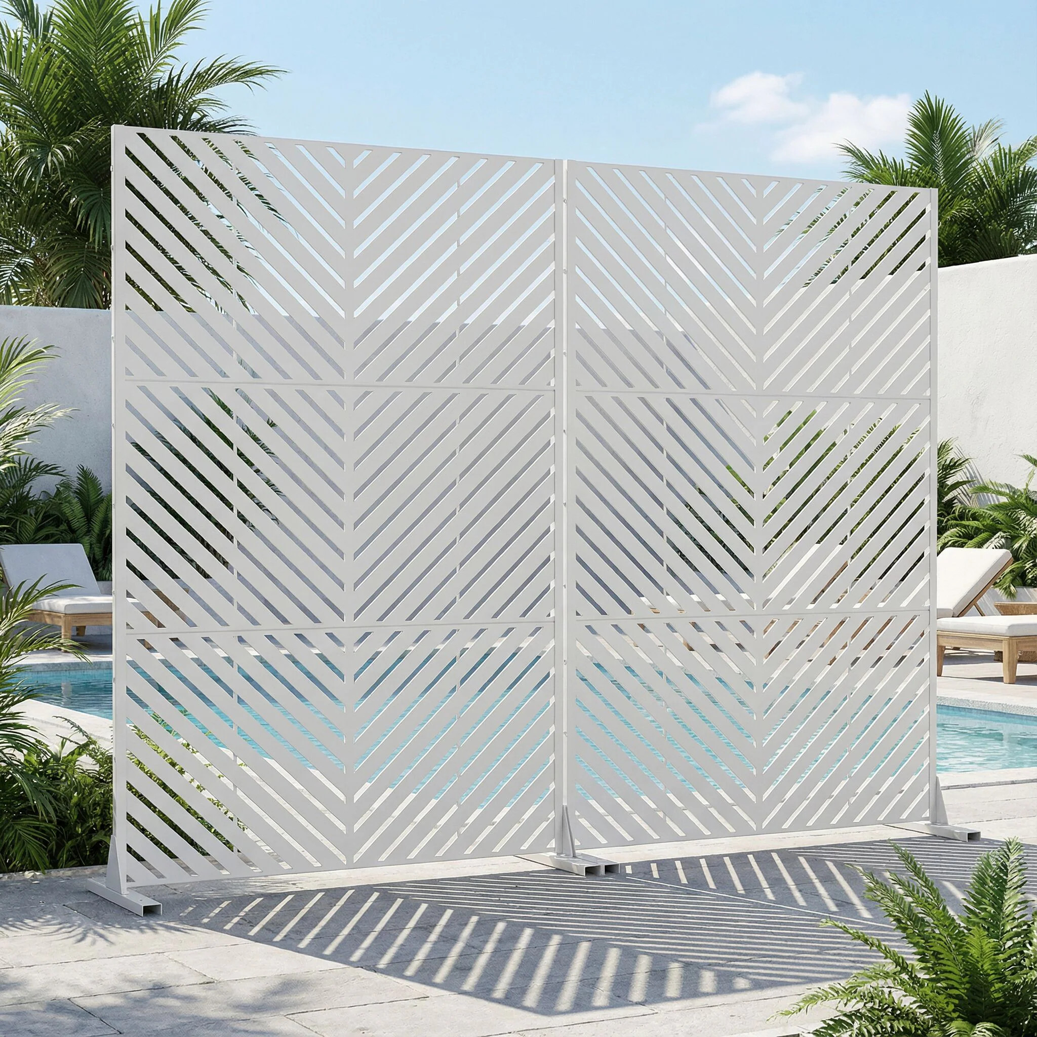 Dovelina 72-in H x 47-in W x 16-in D Metal Privacy Screen Fence Panel Stylish Pattern Set Of 2 one_size in White | LS0103-6020605 | Lowe's