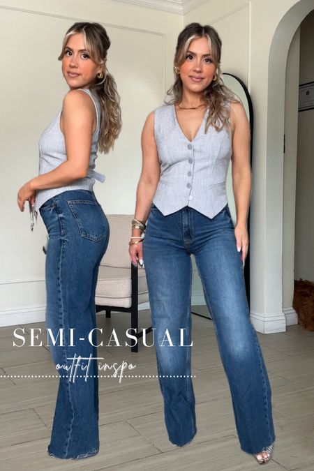 Semi casual outfit inspo 🤩

✔️ wearing size 27R in the jeans in the color DARK | size XS in the vest

#LTKFindsUnder100 #LTKWorkwear #LTKU