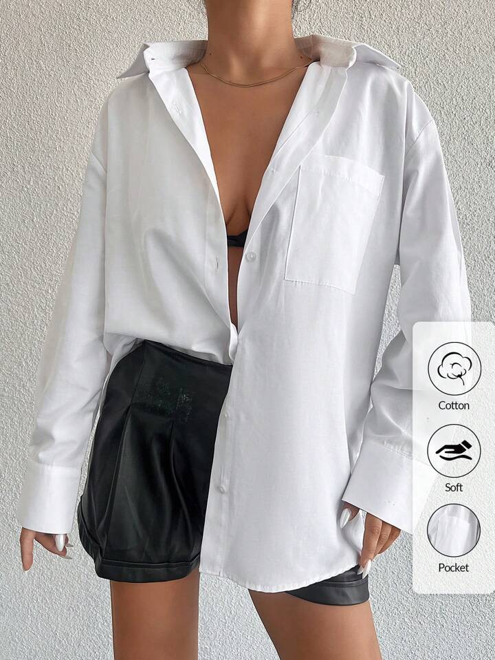 Cottnline Women's Drop Shoulder Long Sleeve Shirt | SHEIN