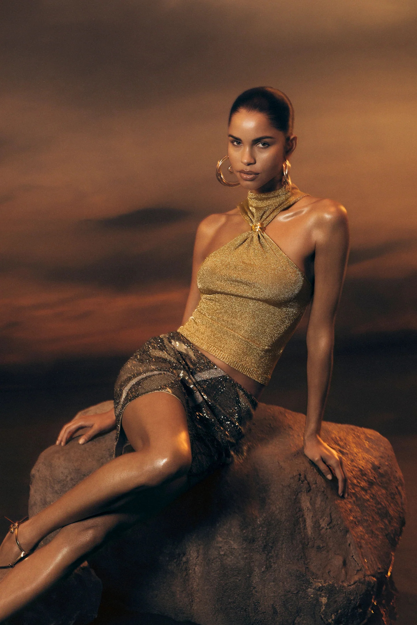 Nikki Lurex Top With Hardware - Gold | MESHKI US