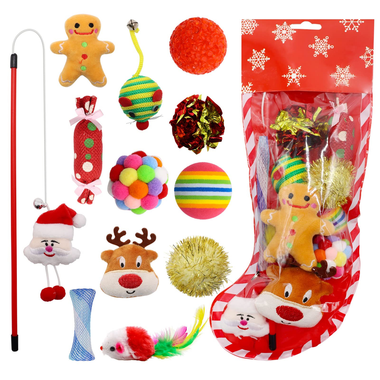 Christmas Stocking Cat Toys, 12PCS Xmas Cat Toy Set with Mouse, Squeaky Toys, Balls, Cat Teaser, ... | Amazon (US)