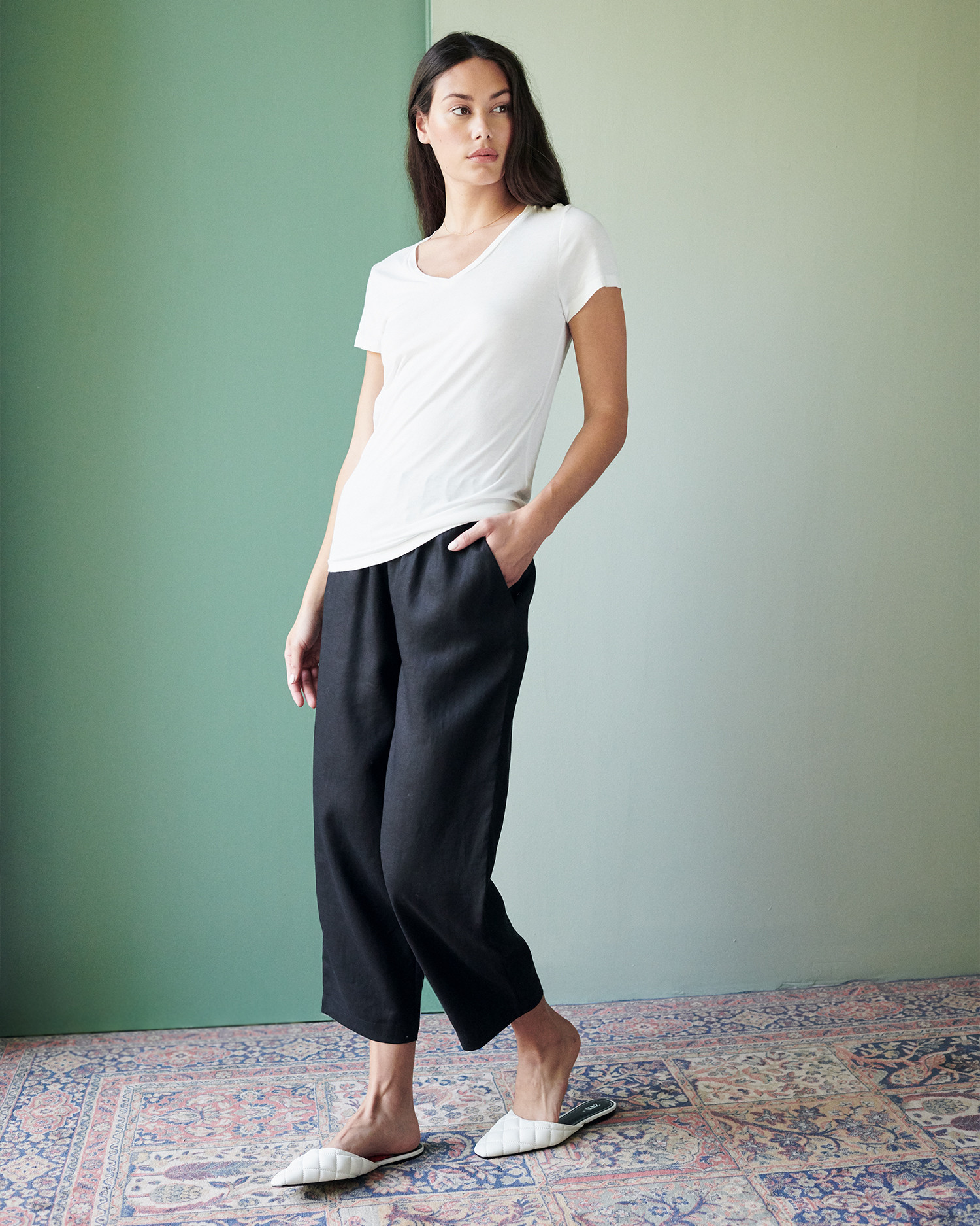 Quince | Women's Cotton Modal V Neck T-Shirt in White, Size Medium, Cotton/Modal | Quince
