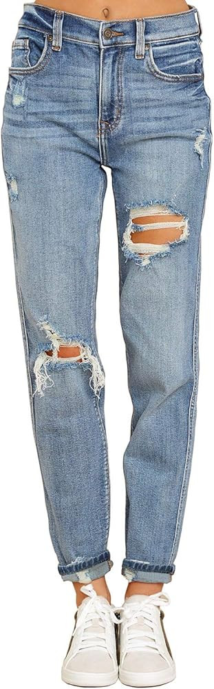 luvamia Boyfriend Jeans for Women Stretch High Waisted Ripped Distressed Mom Jeans Slim Denim Pan... | Amazon (US)