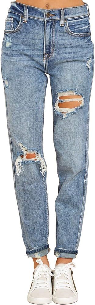 luvamia Boyfriend Jeans for Women Stretch High Waisted Ripped Distressed Mom Jeans Slim Denim Pan... | Amazon (US)