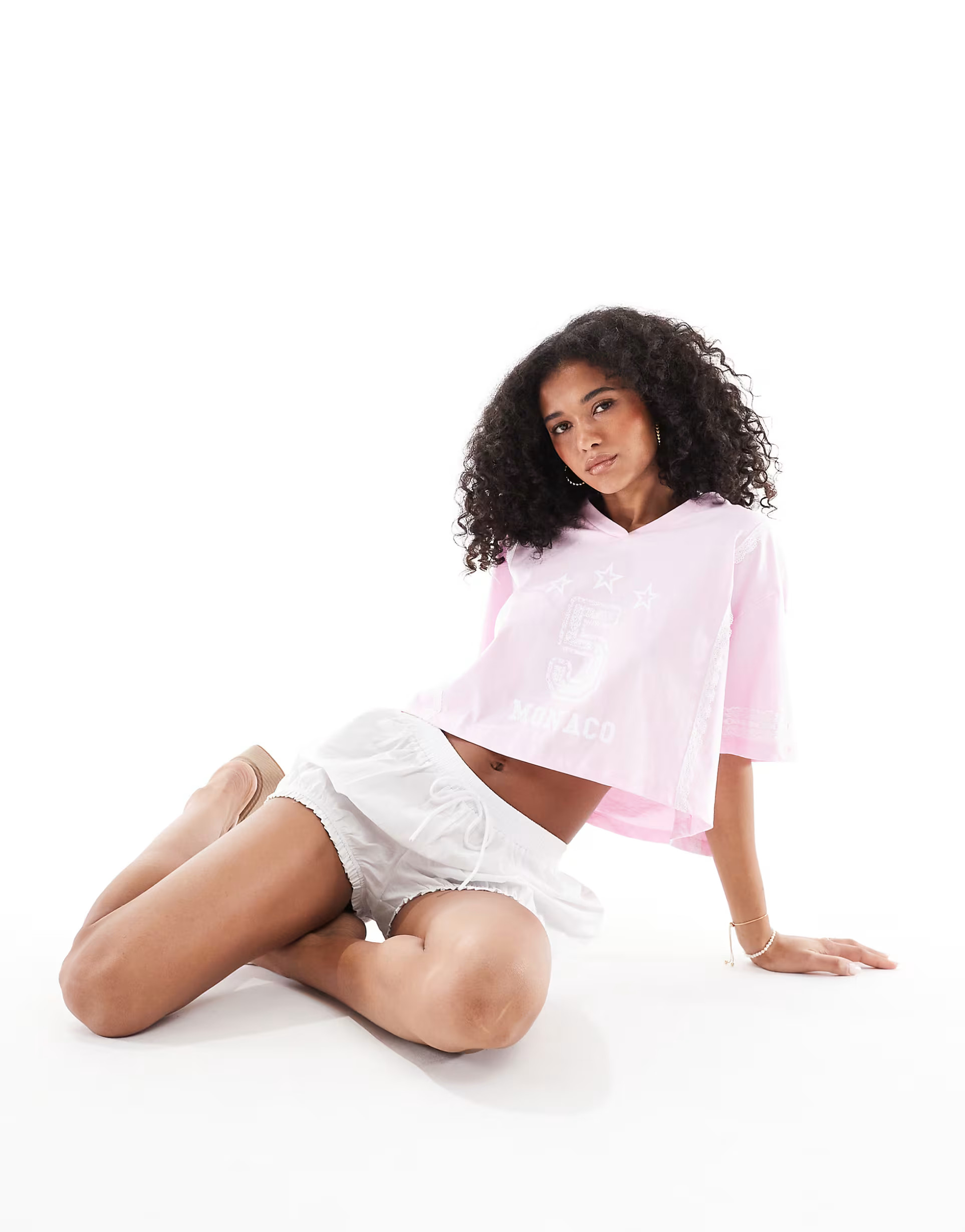 Miss Selfridge football t-shirt with lace trim detail | ASOS (Global)