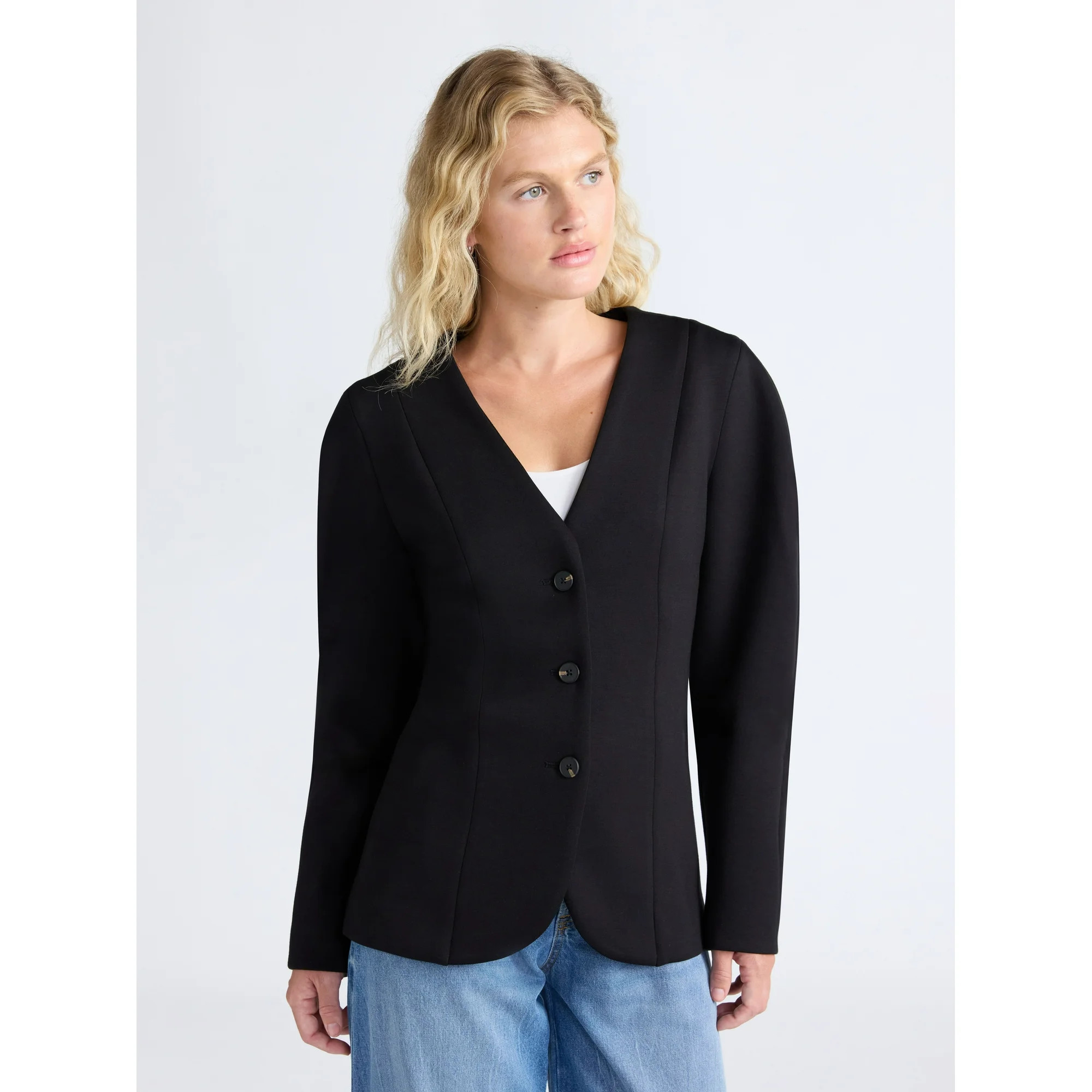Scoop Women’s Scubaknit Barrel Sleeve Blazer, Midweight, Sizes XS-XXL | Walmart (US)