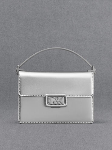 Silver Leather Metallic Boxy Bag | CHARLES & KEITH | Charles & Keith US