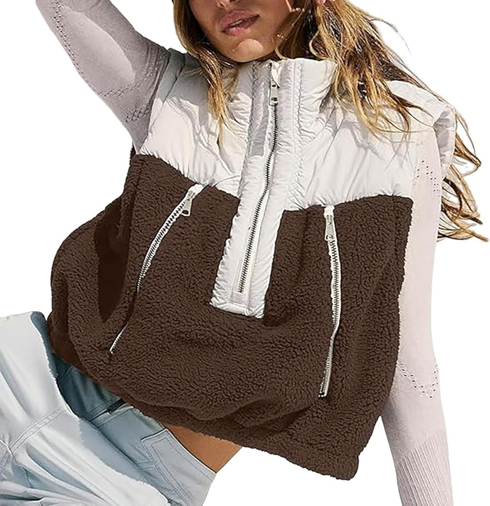 ASHER FASHION Women's Fuzzy Fleece Vest Sleeveless Sherpa Jacket Warm Button Down Gilet Outerwear... | Amazon (US)