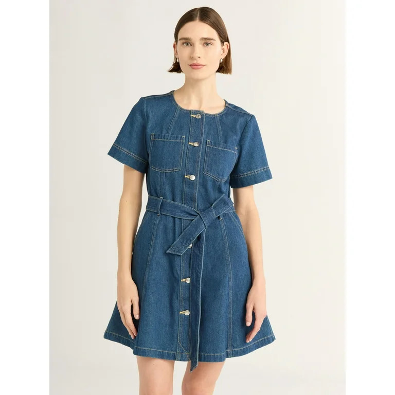 Free Assembly Women’s Cotton Utility Mini Dress with Short Sleeves, Sizes XS-4X | Walmart (US)