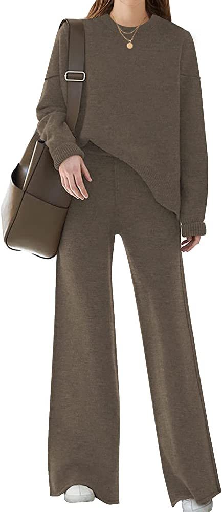 ETCYY NEW Womens Elegant Lounge Sets Knitted Sweatsuit Sets 2 Piece Outfits with Sweater Tops and Wi | Amazon (US)