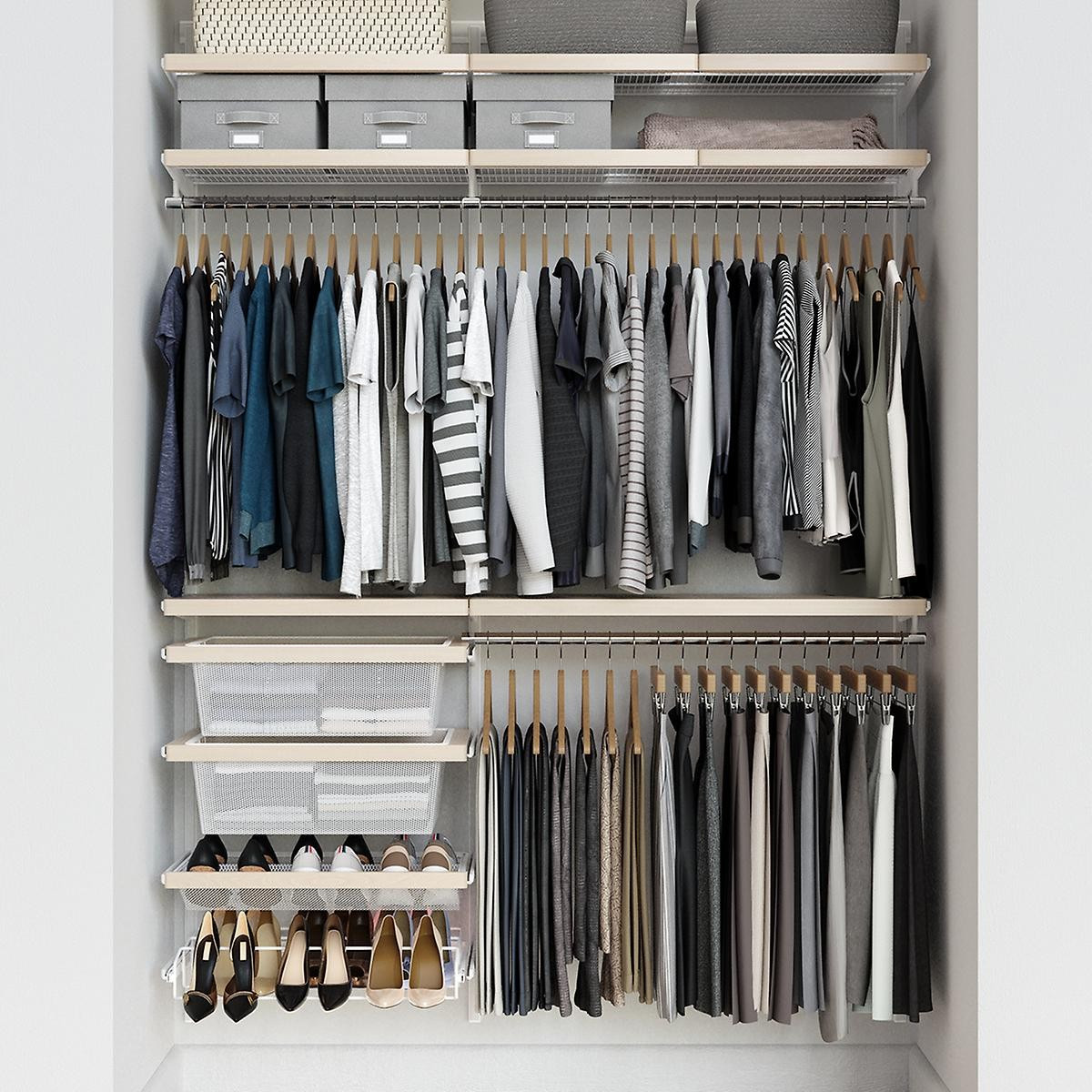 Elfa Décor 5' Birch & White Reach-In Closet | The Container Store
