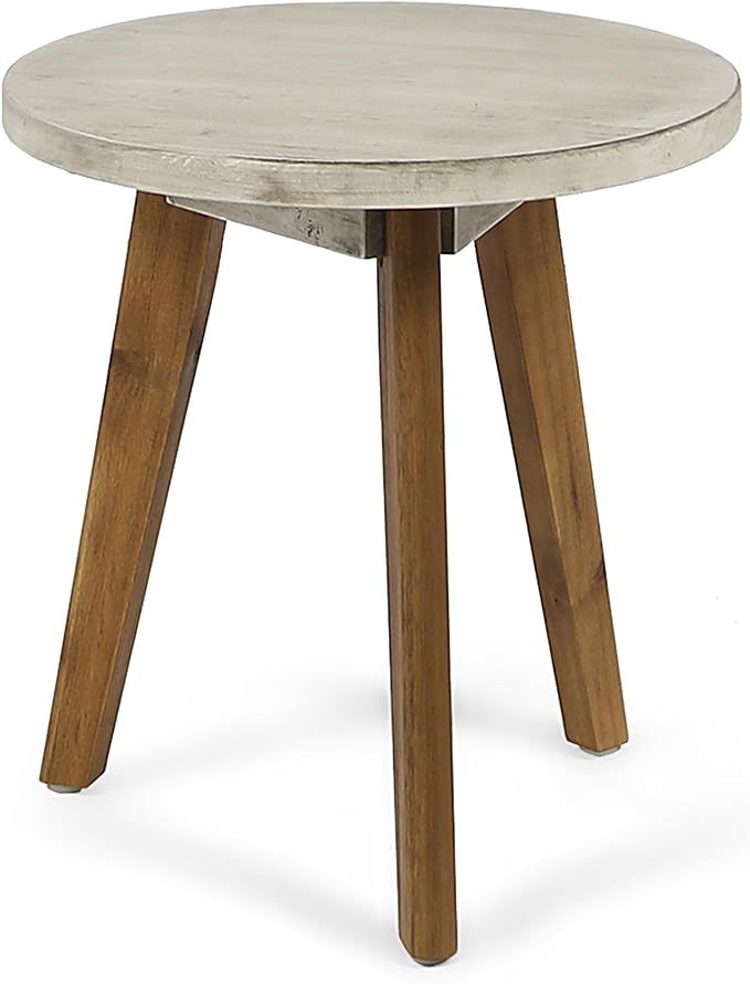 Christopher Knight Home 305359 Gino Outdoor Acacia Wood Side Table, Light Gray Finish/Natural Fin... | Amazon (US)
