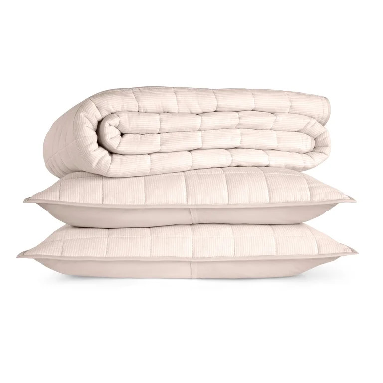 Allswell Linen Blend 3-Piece Quilt Set, Cream Glaze Stripe, King/California King | Walmart (US)