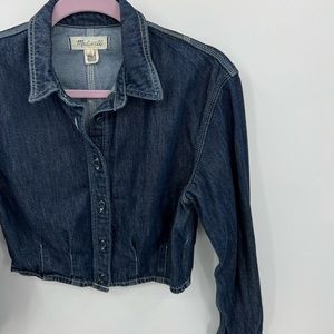 Madewell denim pleated crop button up shirt | Poshmark