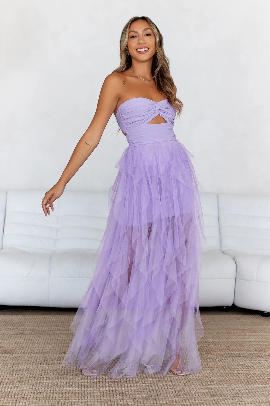 In Her Fairytale Tulle Strapless Maxi Dress Purple | Hello Molly