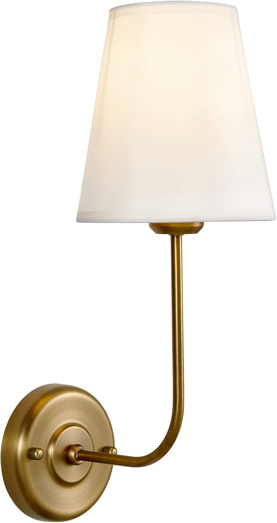 TERLEENART Hardwire Modern Wall Sconces with Flared Shape White Textile Shade Curved Arm,Wall Mou... | Amazon (US)