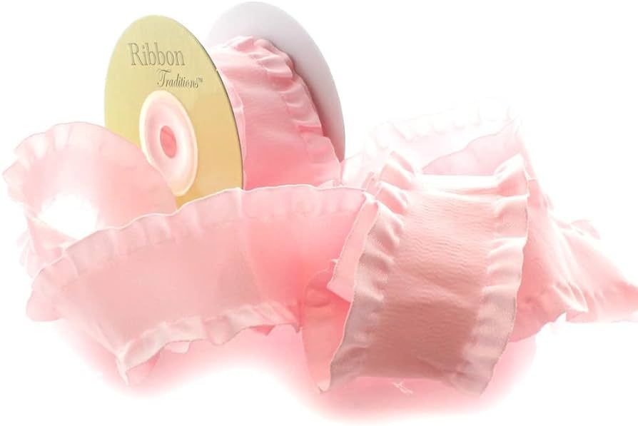 1.5" Satin Double Ruffle Edge Ribbon Light Pink 25 Yards for Hair-Bows and Sewing | Amazon (US)