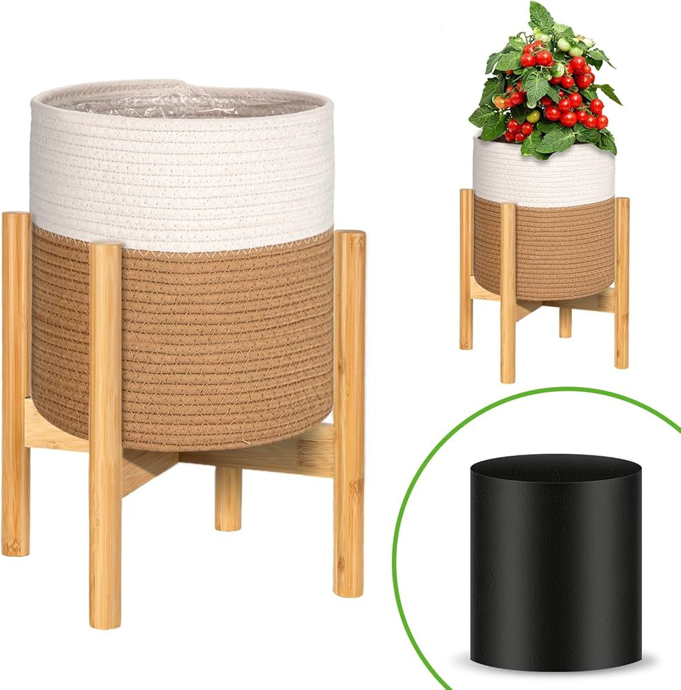 Plant Basket with Stand | Indoor Plant Basket with Liner | Fits Up to 10 Inch Size Plant Pots | C... | Amazon (US)