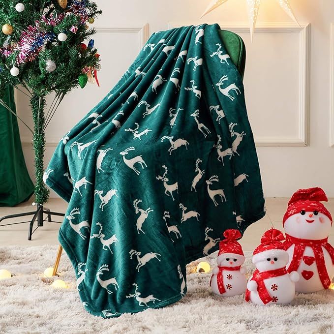 FY FIBER HOUSE Christmas Home Decor Flannel Fleece Throw Blanket for Couch Sofa with Reindeer Pri... | Amazon (US)
