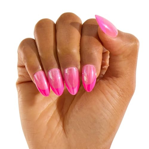 PaintLab Press-On Nails Manicure Kit, Pink Flamingo Almond, 30-Piece Set, Long-Lasting Fake Nails with Glue, File, Prep Pad & Cuticle Stick | Amazon (US)