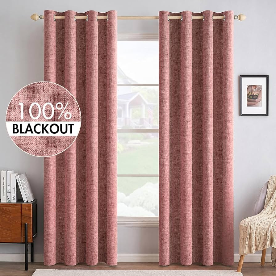 MIULEE 100% Blackout Linen Textured Curtains for Bedroom Solid Thermal Insulated Dusty Rose Gromm... | Amazon (US)
