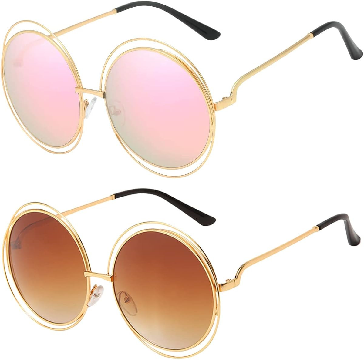 Dollger Metal Double Circle Wire Frame Oversized Round Sunglasses for Women | Amazon (US)