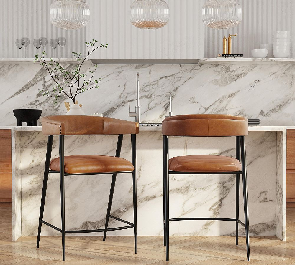 Polina Leather Counter Stool | Pottery Barn (US)