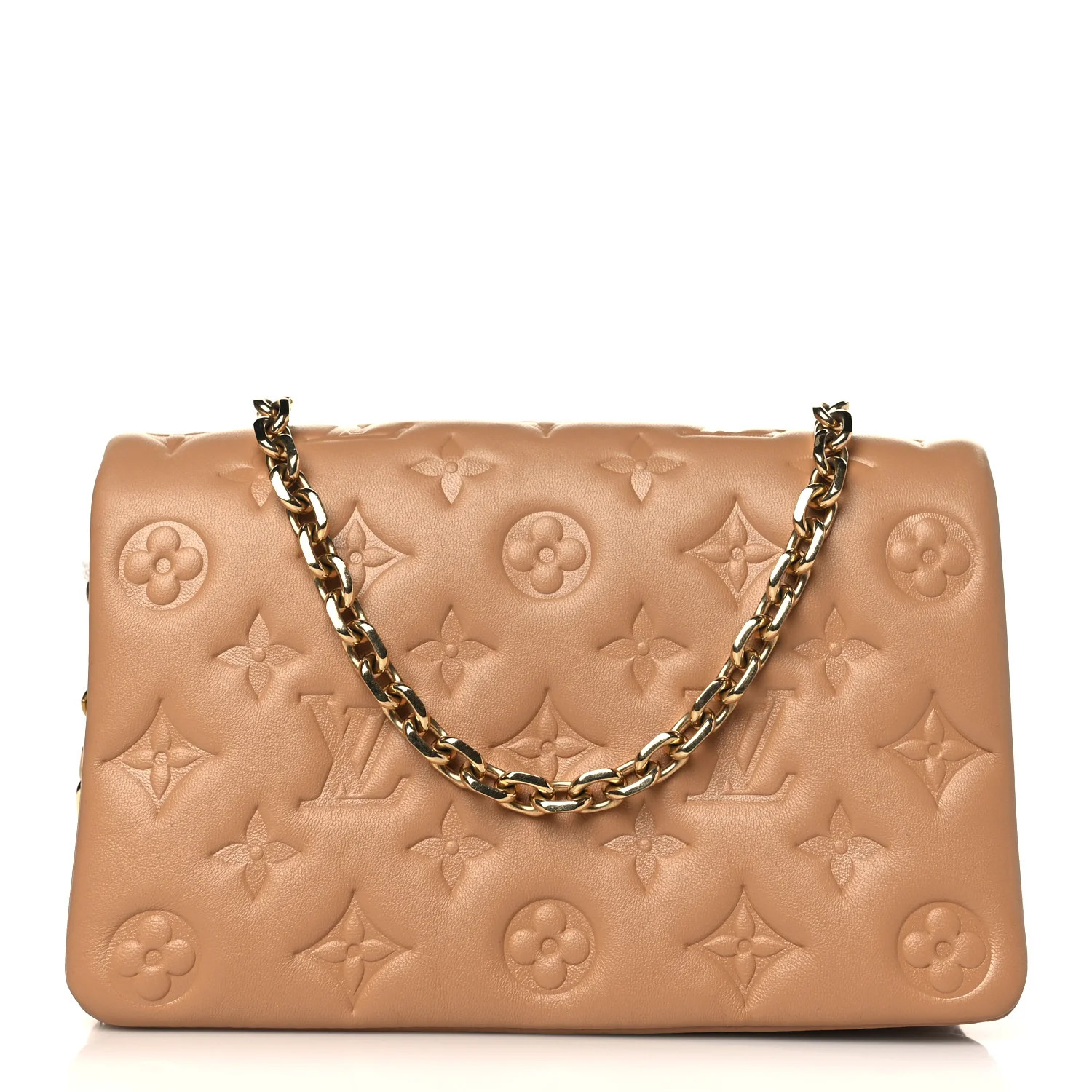 Lambskin Embossed Monogram Pochette Coussin Camel | FASHIONPHILE (US)