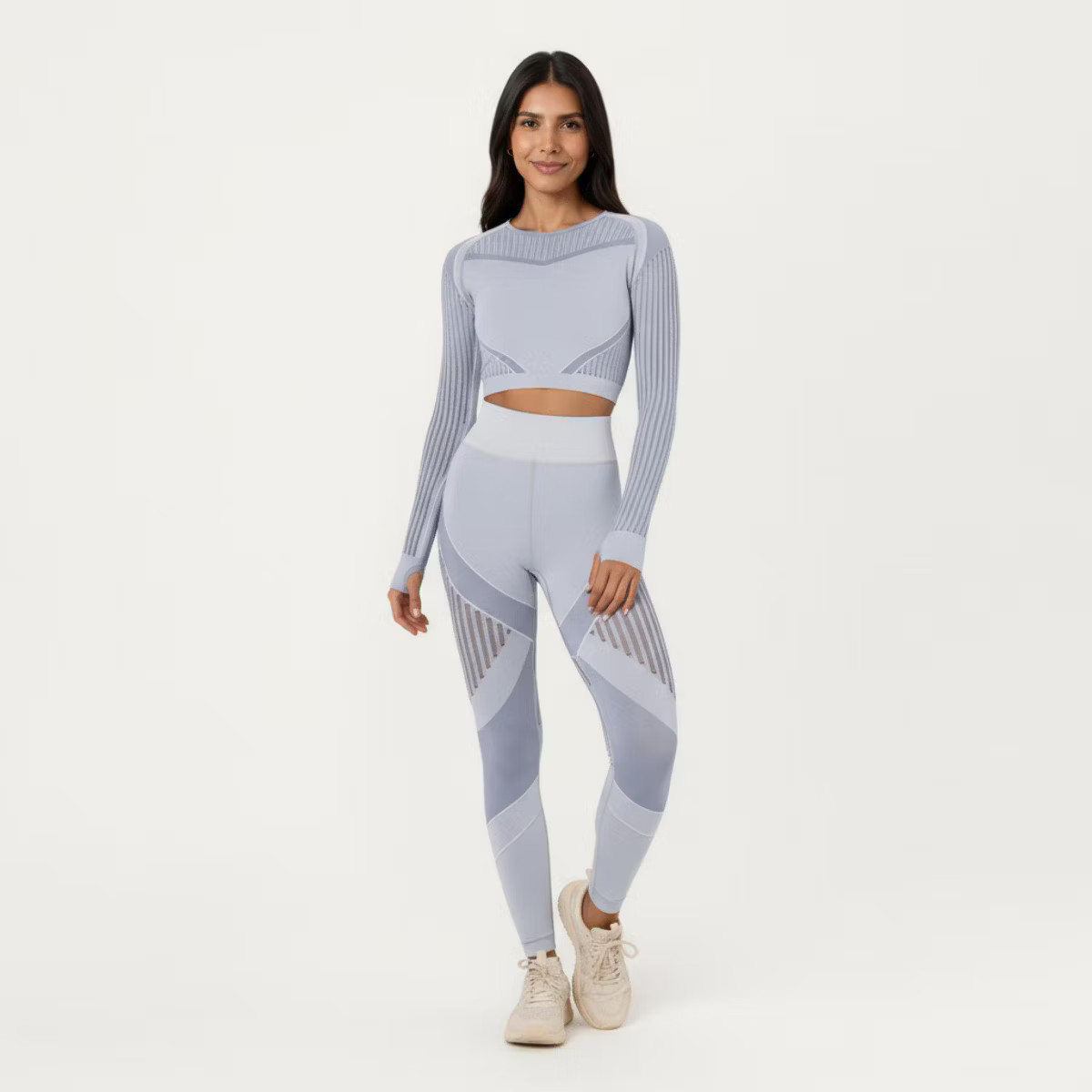 Anna-Kaci Active Women's Long Sleeve Seamless Crop Top with Ribbed Texture and Contour Panels | Target