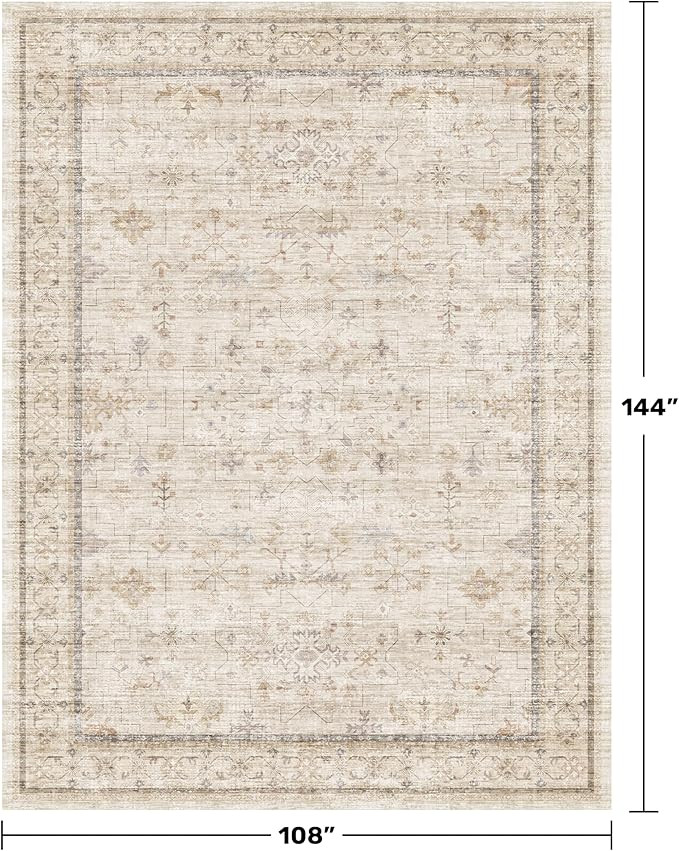 Washabel Lvory Modern Rugs for Living Room, 9x12 Low Pile Floral Carpet for Large Dining Room,Neu... | Amazon (US)
