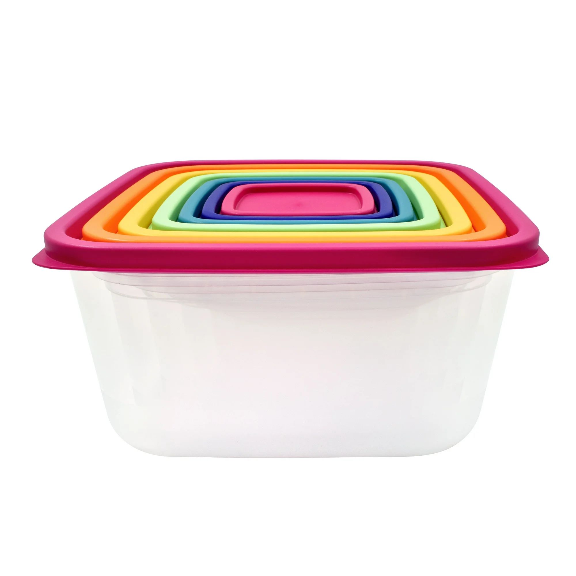Mainstays 14 Piece Rainbow Plastic Food Storage Set, Pink Rainbow | Walmart (US)