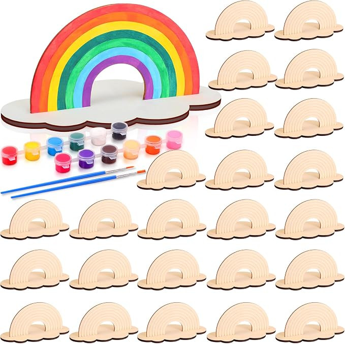 Blueweenly 24 Sets Rainbow Crafts for Kids Rainbow Art Painting Sets for Party Favors Wooden Pain... | Amazon (US)
