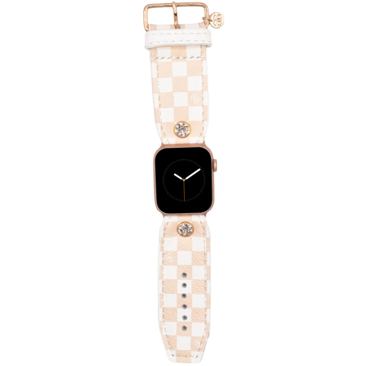 Limited Edition - Cream Mini Checks on White Calfskin Watchband | Sparkl