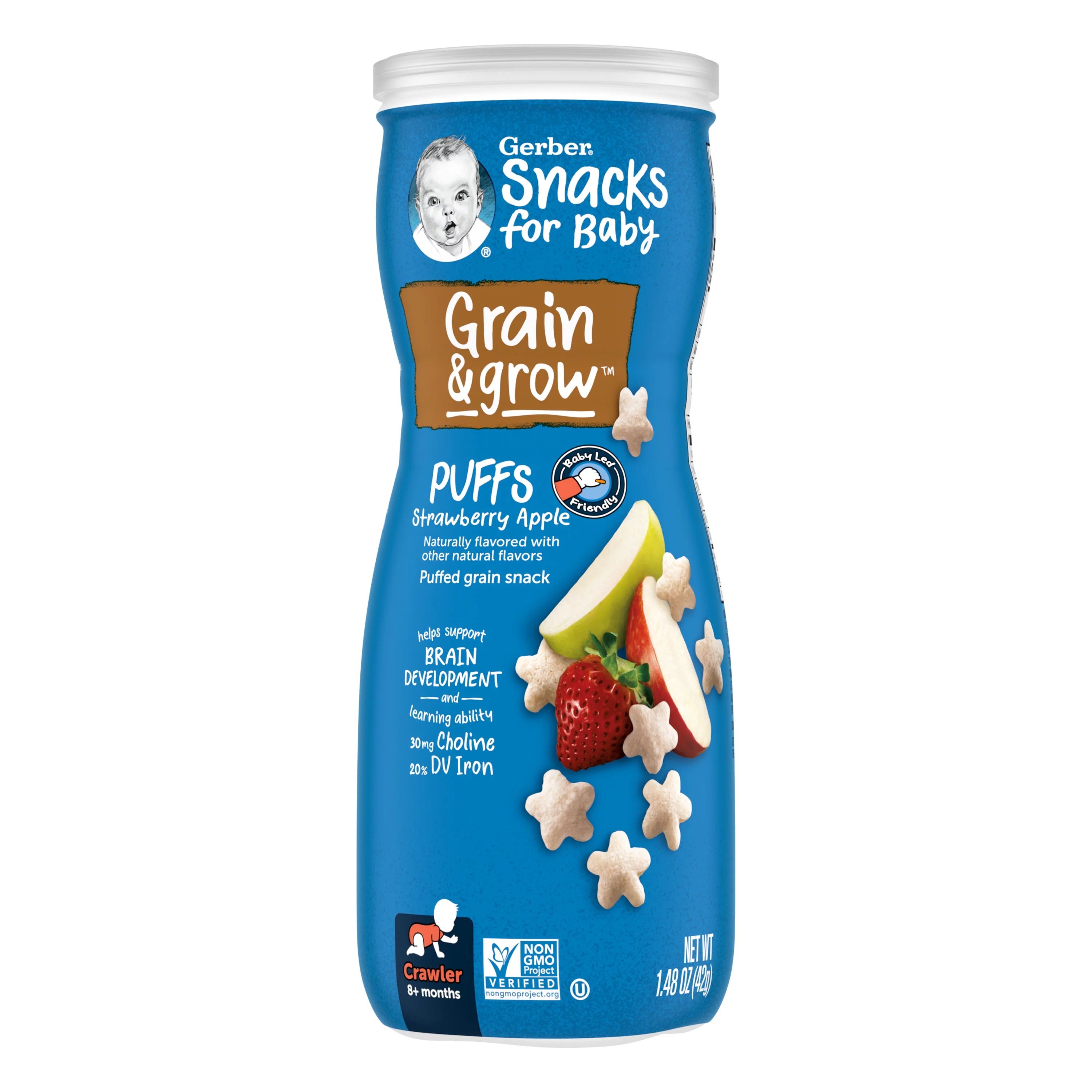 Gerber Snacks for Baby Grain & Grow Puffs, Strawberry Apple, 1.48 oz Canister | Walmart (US)