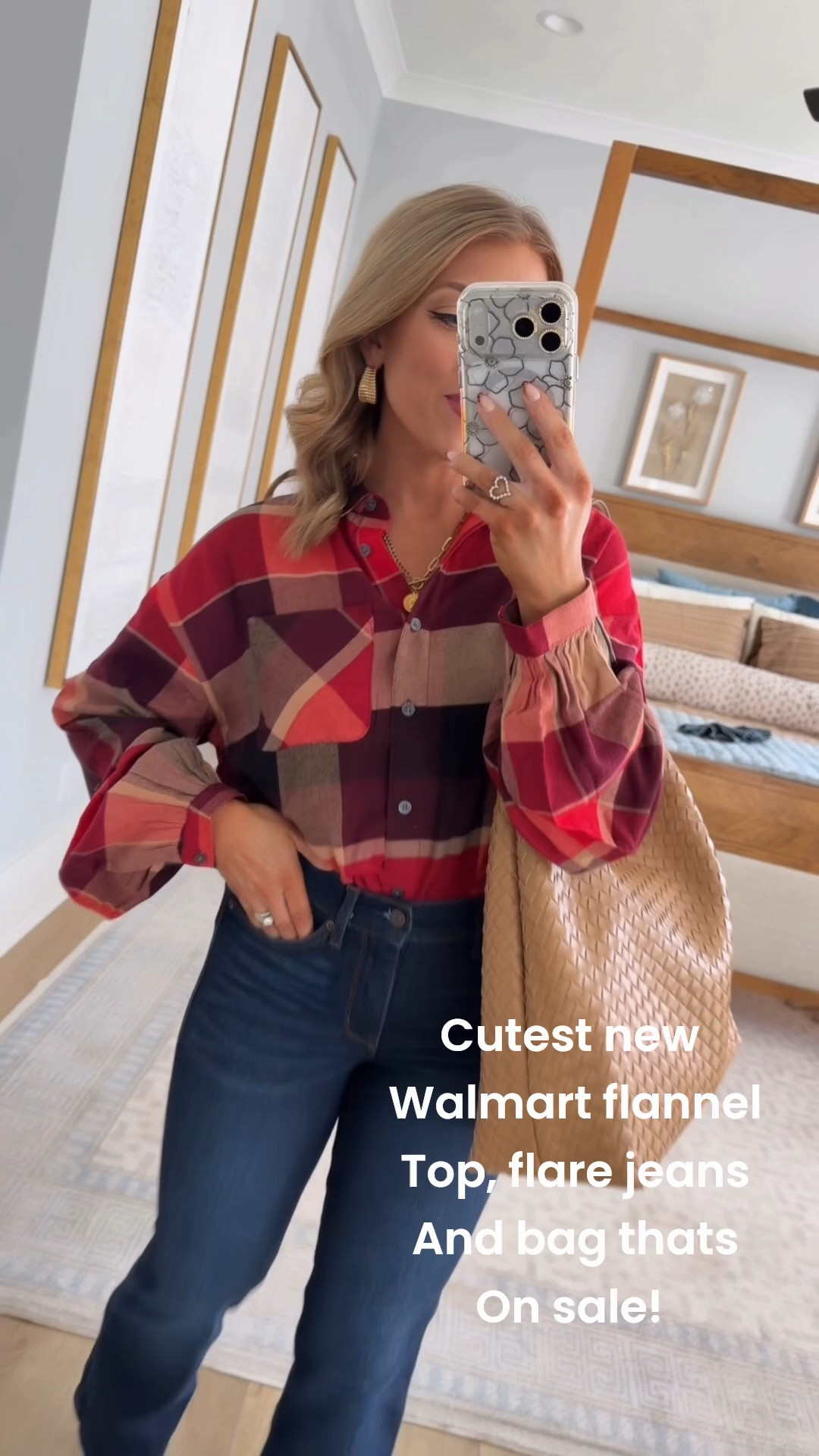 Walmart is absolutely winning with the new arrivals! ❤️🍂 This oversized plaid button-down has the prettiest mix of red, burgundy + neutrals and looks SO cute paired with dark wash flare jeans. Add a woven tote and neutral booties for an easy everyday fall outfit that looks way more expensive! 🙌🏼

#walmartfashion #walmartfinds #walmartstyle #fallfashion #plaidshirt #flarejeans #affordablefashion #falloutfit #womensfashion