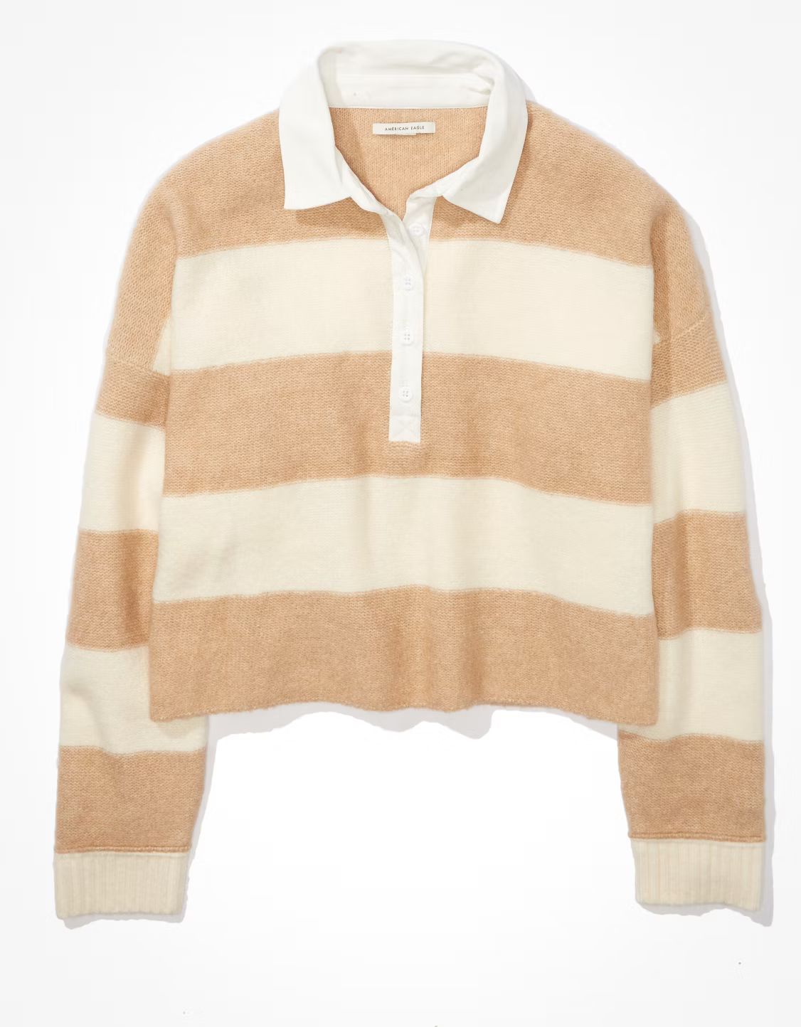 AE Striped Ballon-Sleeve Polo Sweater | American Eagle Outfitters (US & CA)