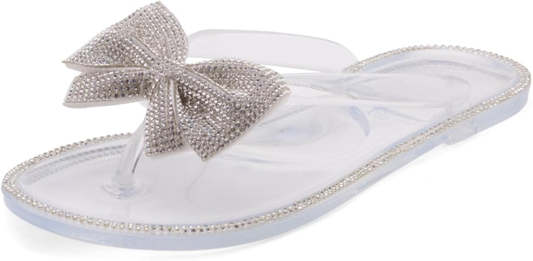 Shoe Land Womens Summer Flat Sandals Jelly Flip Flops Rhinestone Bowtie Thong Sandal Strappy Slid... | Amazon (US)