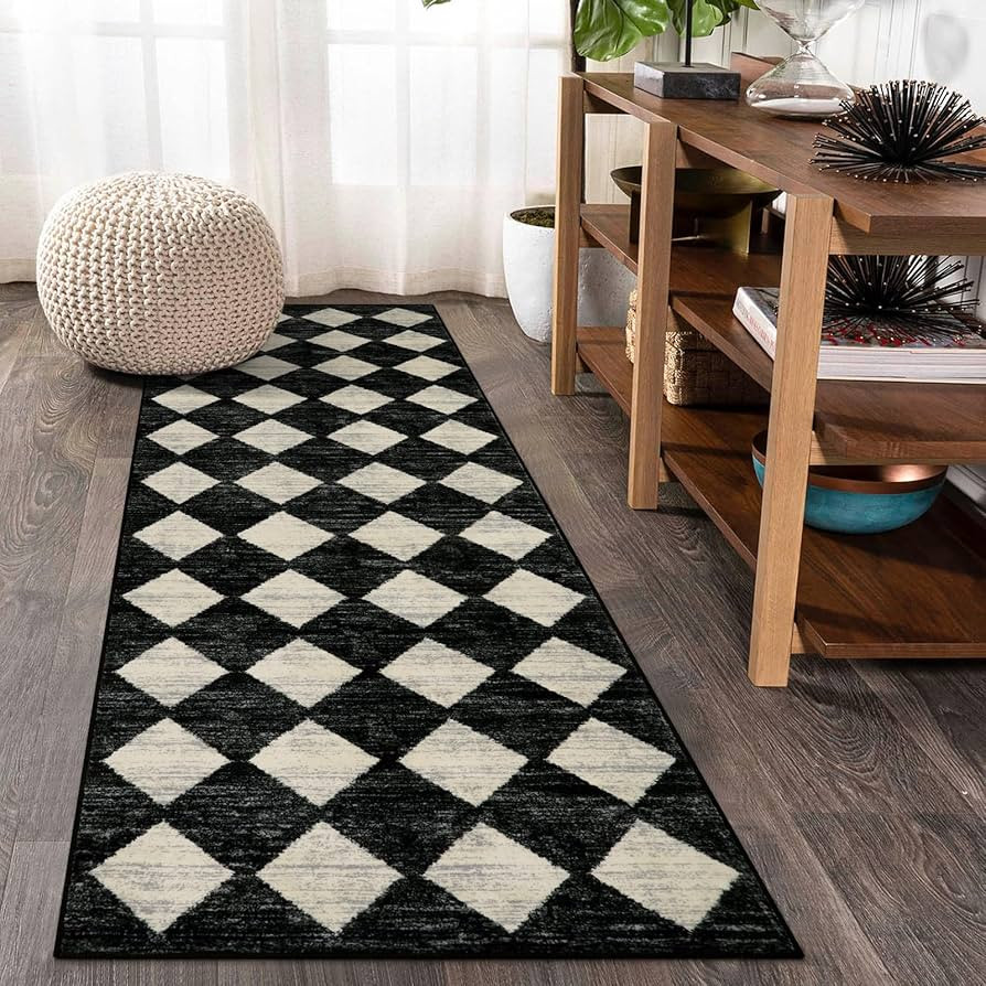 Lahome Washable Kitchen Runner Rug, 2x7 Black and White Hallway Runner Rugs with Rubber Backing B... | Amazon (US)