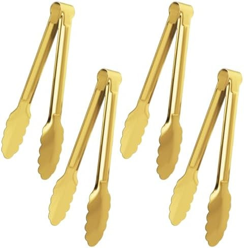 4 Pack Gold Serving Tongs XEVOM Buffet Tongs Serving Utensils Salad Tongs Stainless Steel Gold Pl... | Amazon (US)