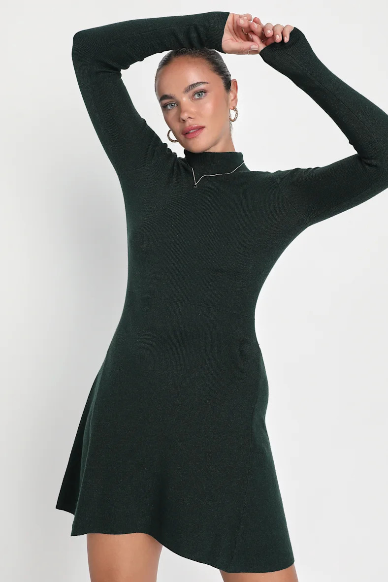Sweetest Autumn Emerald Green Mock Neck Mini Sweater Dress | Lulus (US)