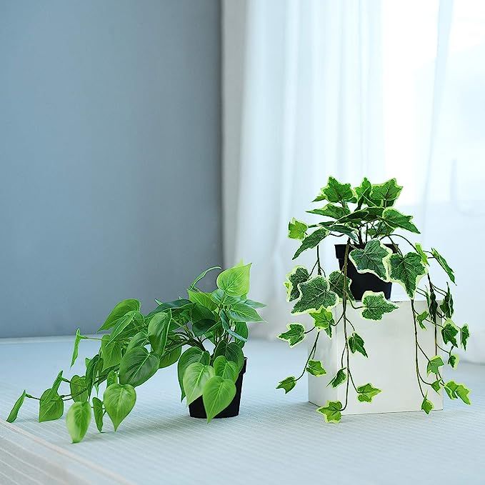 Hejdeco 16inch Artificial Hanging Plants 2 Pack, Faux Plant Indoor Small, Short Vine, Realistic F... | Amazon (US)