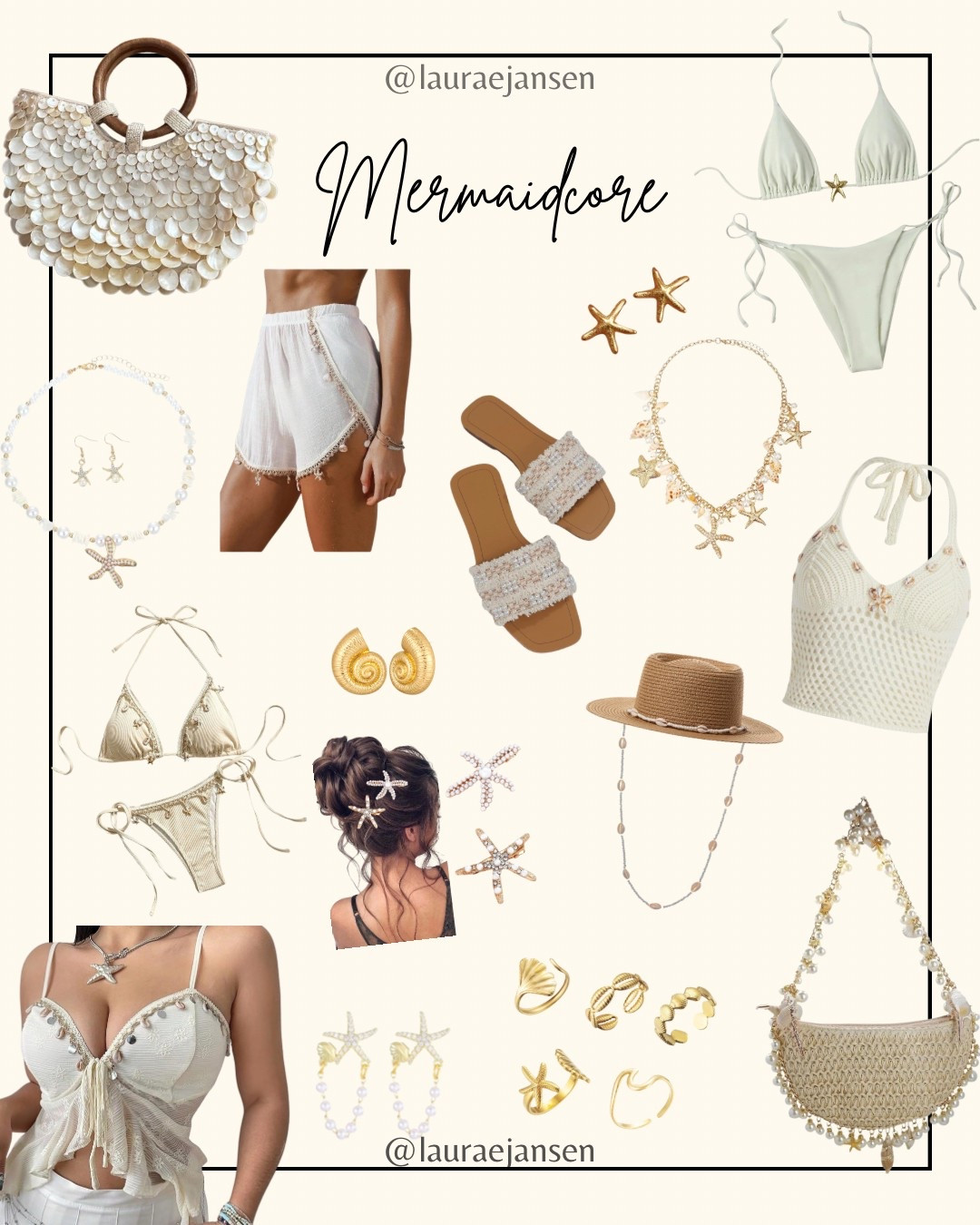 Seashell/mermaid/beach aesthetic - bikini, top, shorts, sandals, earrings, necklace, rings, purse, hat, hair clips

#LTKSeasonal #LTKFindsUnder100 #LTKSwim