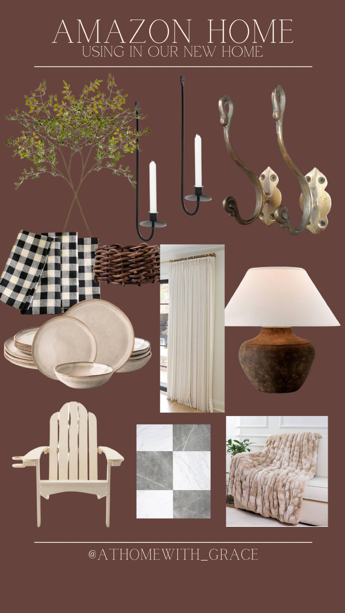 Amazon home finds we have loved and are using in our next home! Most of these are insanely affordable with the lamp and curtains being a splurge but totally well worth it. Gingham napkins. Woven napkin rings. Calabria lamp. Linen curtains. Candle sconces. Adirondack chairs. Faux fur blanket. Floor pop peel and stick tiles  

#LTKHome #LTKFamily