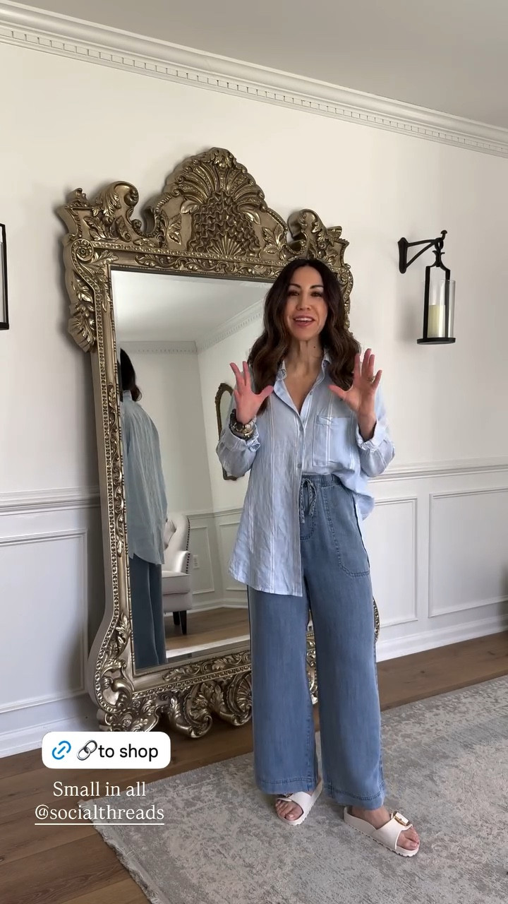 Small button-down shirt. Small chambray pants.



#LTKPetite