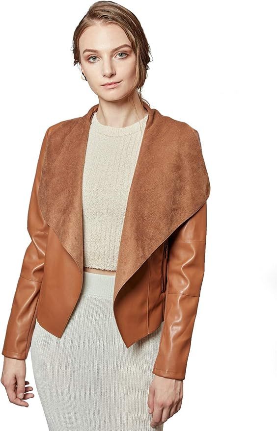 Escalier Women's Faux Leather Jackets Slim Open Front Lapel Blazer Jackets | Amazon (US)