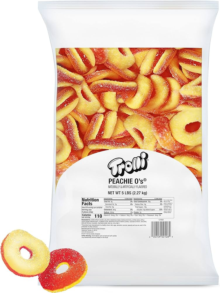 Trolli Peachie O's Sour Gummy Rings Candy, 5 Pound Bulk Bag | Amazon (US)