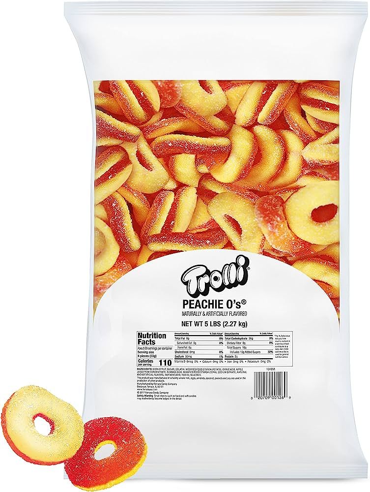 Trolli Peachie O's Sour Gummy Rings Candy, 80 Ounce (Pack of 1) Resealable Bulk Candy Bag | Amazon (US)