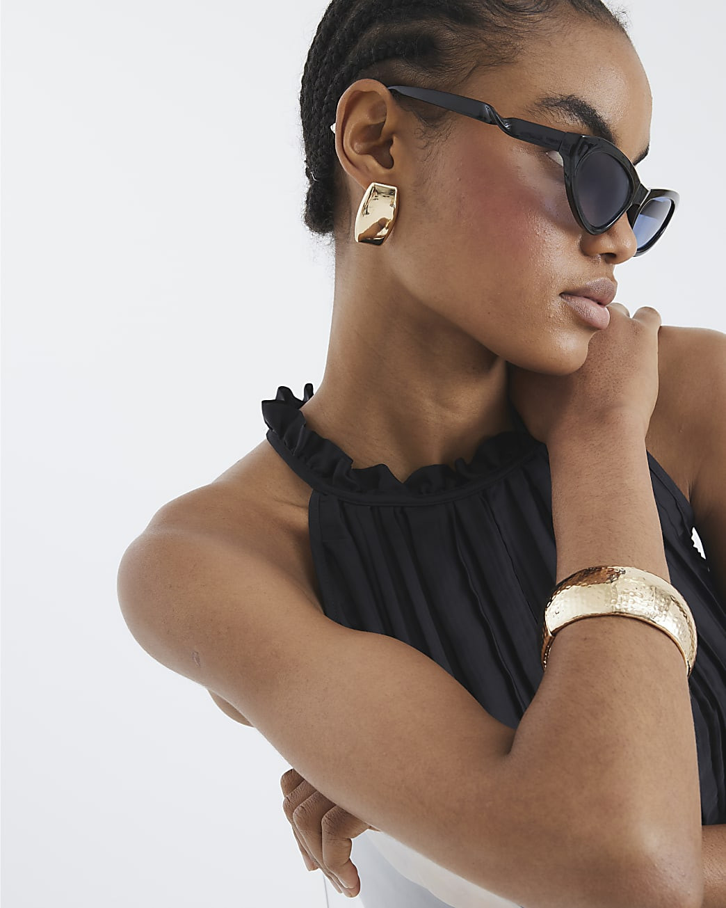 Gold clean metal stud earrings | River Island UK & IE